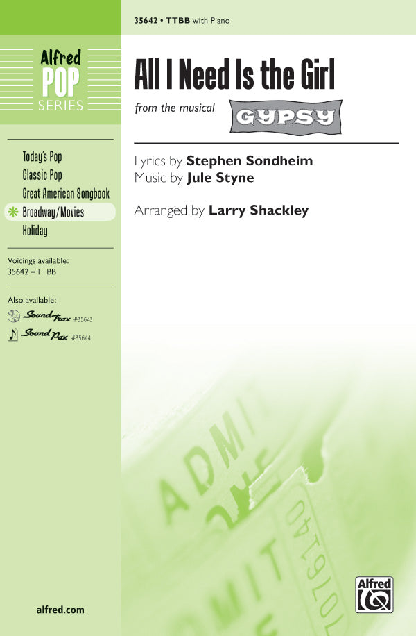All I Need Is the Girl (from the musical <i>Gypsy</i>) Sheet Music Preview