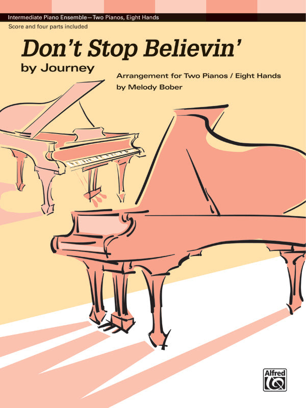 Don't Stop Believin': by Journey - Piano Quartet (2 Pianos, 8 Hands) Sheet Music Preview