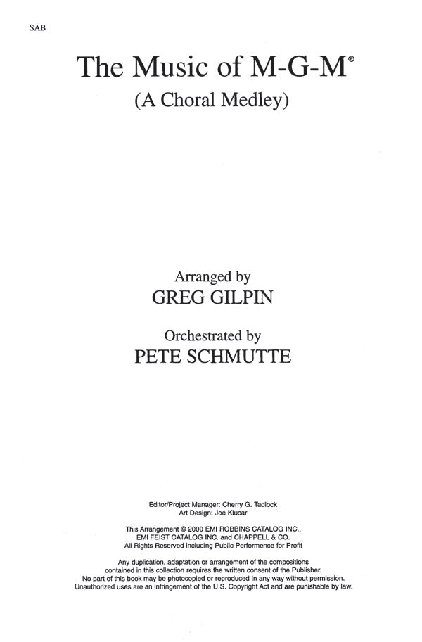 The Music of M-G-M (A Choral Medley) Cover Image