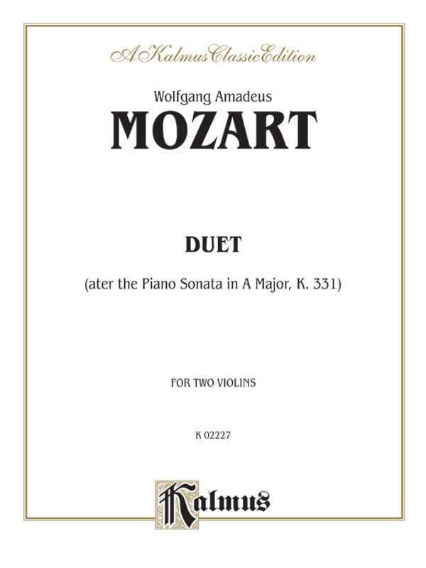 Mozart: Duet (after the Piano Sonata in A Major, K. 331) Sheet Music Preview