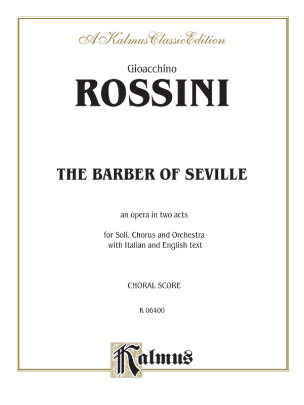The Barber of Seville, An Opera in Two Acts Cover Image