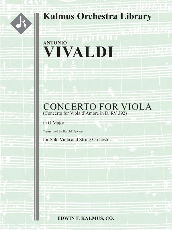Concerto for Viola in G (Concerto for Viola d'Amore in D, RV 392) Cover Image