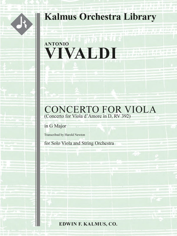 Concerto for Viola in G (Concerto for Viola d'Amore in D, RV 392) Cover Image