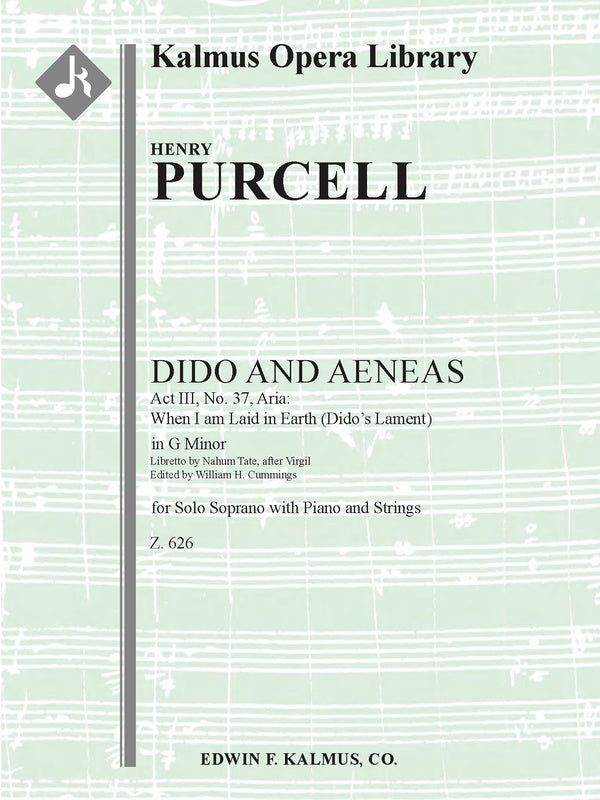 Dido and Aeneas, Z. 626:  Act III (No. 37), Aria: When I am Laid in Earth (Dido's Lament) [G minor] Cover Image