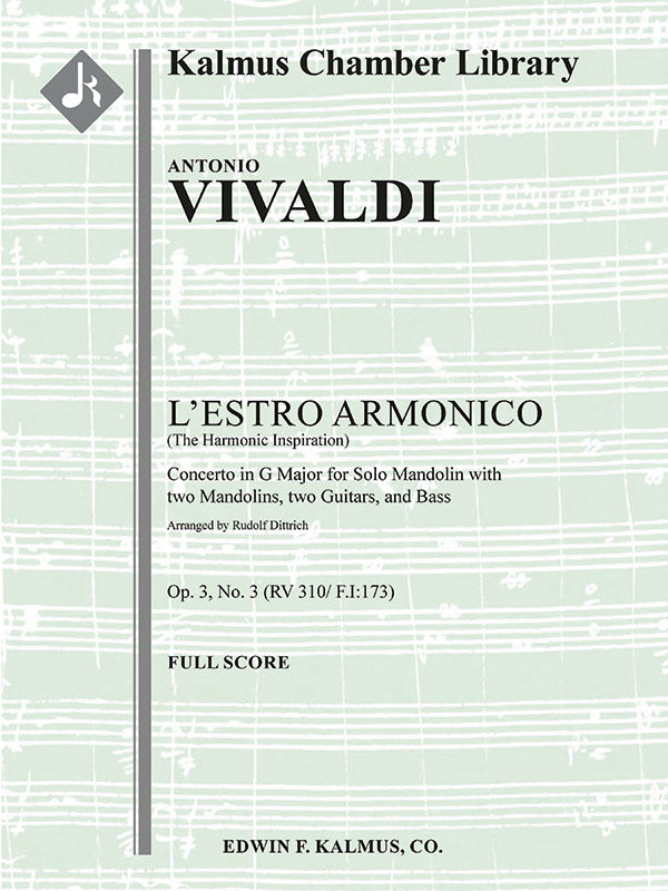 L'Estro Armonico, Op. 3, No. 3: Concerto for Mandolin in G, RV 310 / F.I:173 [contemporary transcription] Cover Image