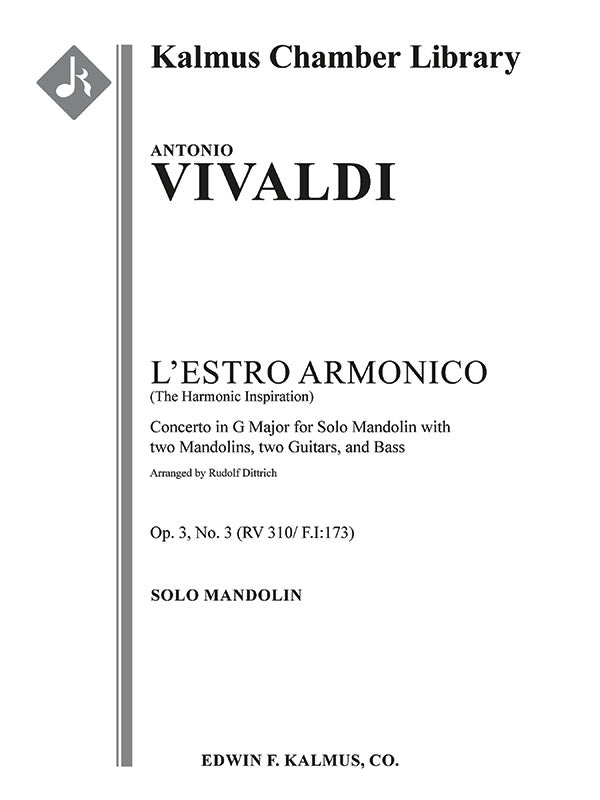L'Estro Armonico, Op. 3, No. 3: Concerto for Mandolin in G, RV 310 / F.I:173 [contemporary transcription] Cover Image
