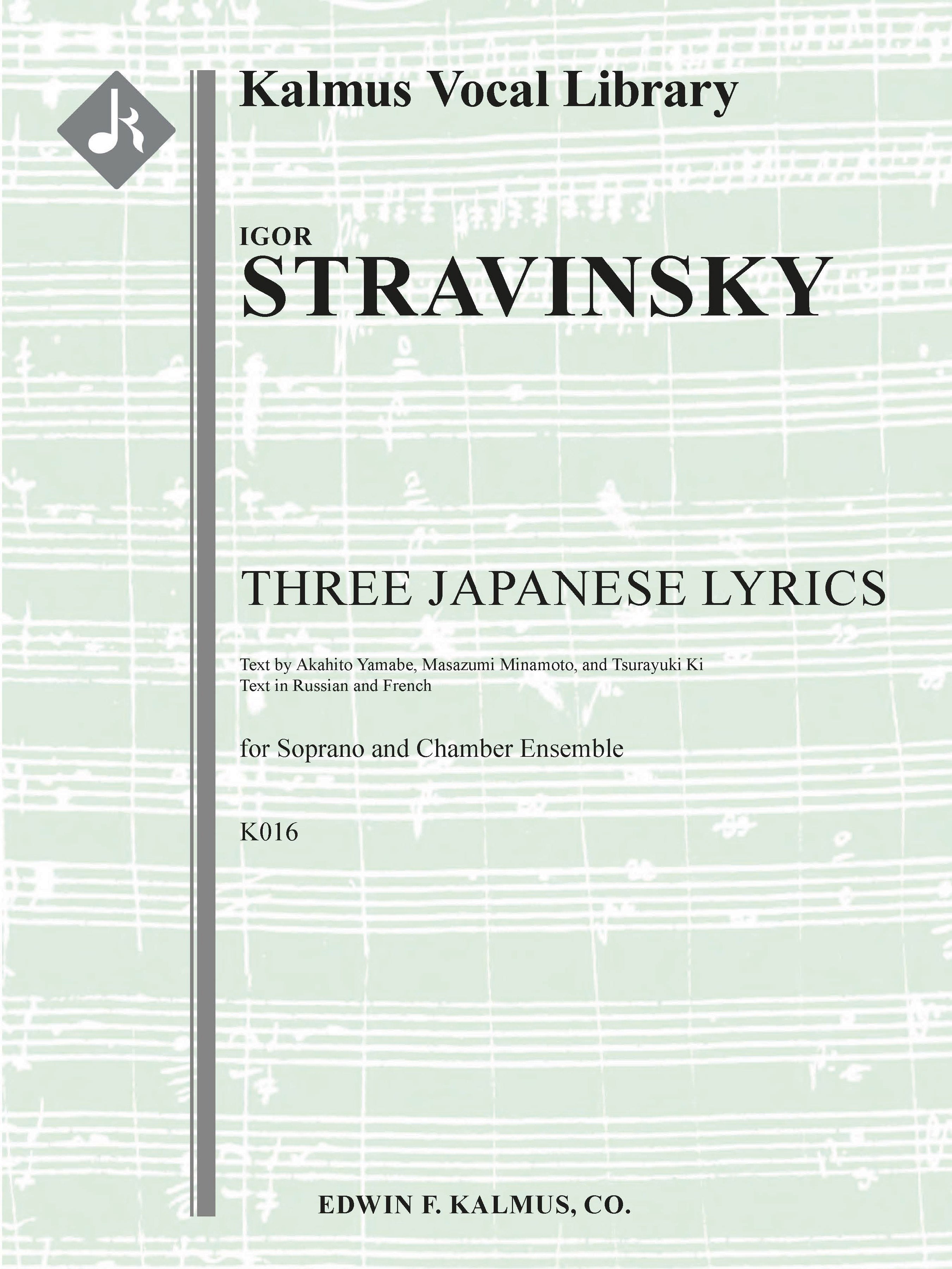 Three Japanese Lyrics, K016 Cover Image