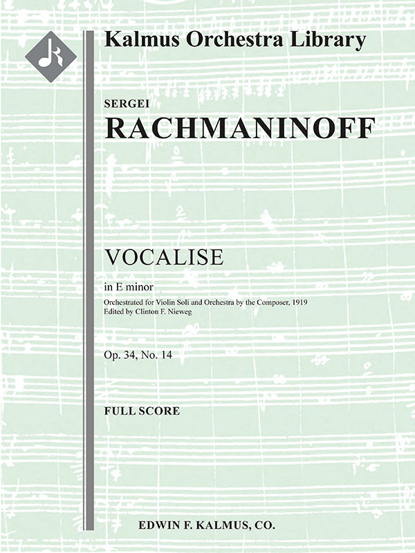 Vocalise, Op. 34, No. 14 in E minor [composer 1919's transcription] Cover Image