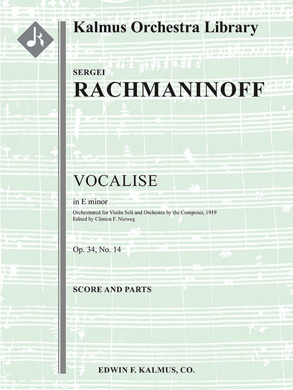 Vocalise, Op. 34, No. 14 in E minor [composer 1919's transcription] Cover Image