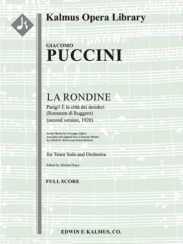 La Rondine: Parigi! E la Citta dei Desideri (Romanza di Ruggero; second version, 1920) Cover Image