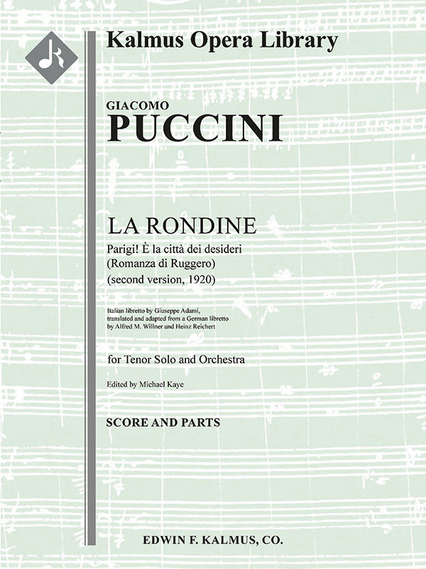 La Rondine: Parigi! E la Citta dei Desideri (Romanza di Ruggero; second version, 1920) Cover Image