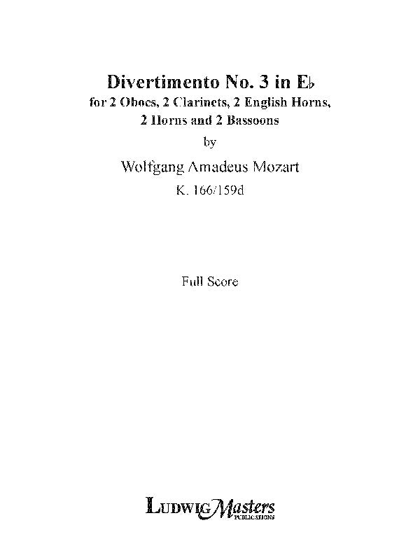 Divertimento No. 3 in E-flat, K. 166/159d Cover Image