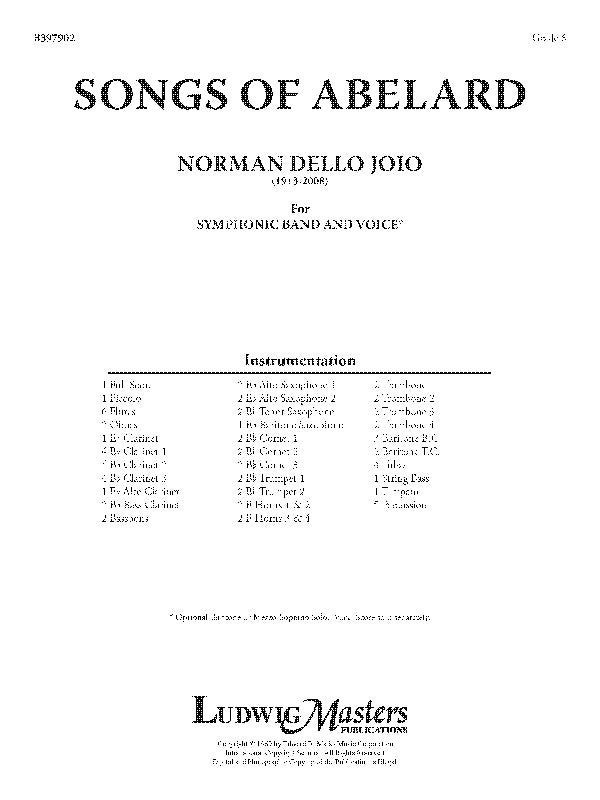 Songs of Abelard for Band and Voice (opt.) Cover Image