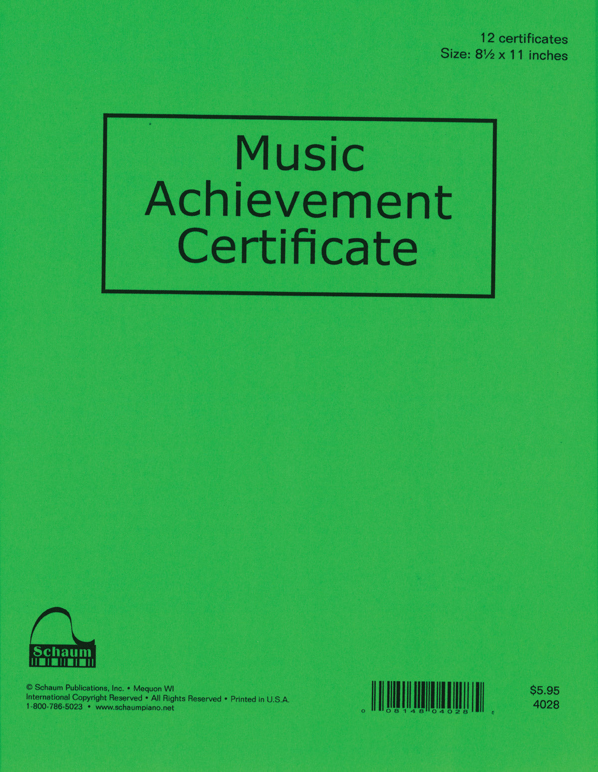 Music Achievement Certificate (Pack of 12) Cover Image
