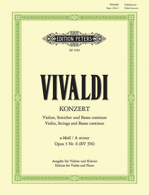Violin Concerto in A minor Op. 3 No. 6 (RV 356) (Edition for Violin and Piano) Cover Image
