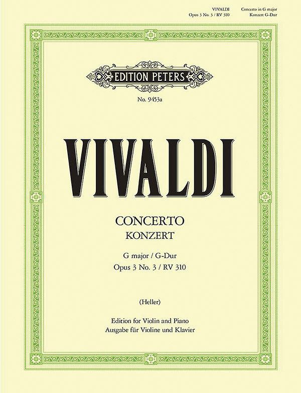 Violin Concerto in G Op. 3 No. 3 (RV 310) (Edition for Violin and Piano) Cover Image