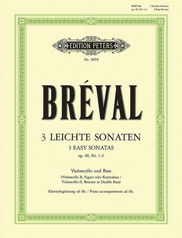 3 Easy Sonatas for Cello and Bass Instrument (Piano ad lib.) Op. 40 Nos. 1-3 Cover Image