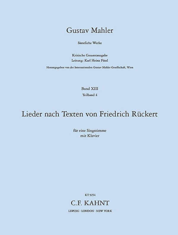 Rückertlieder  (Vocal Score) Cover Image